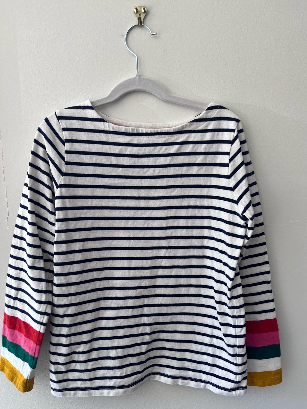 Mini Boden | Striped Long-Sleeve Tee with Colorful Cuffs | 9-10Y